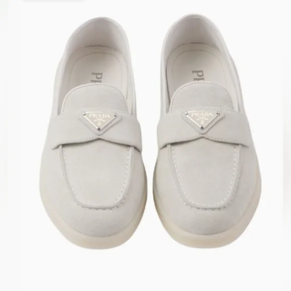$1,190 Prada Triangle Logo Suede Loafers White EU 38 US 8 BNIB - Picture 5 of 13